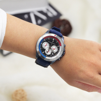 MICHAEL KORS 經典MK三眼矽膠錶帶手錶(深藍)