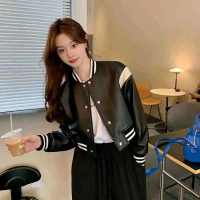 Jaket wanita semi kulit model bastball/varsity