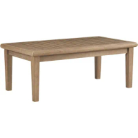 Outdoor Rectangular Eucalyptus Wood Slat Top Coffee Table Beige Furniture