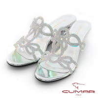 【CUMAR】鏤空排鑽馬賽克透明楔型涼拖鞋-銀