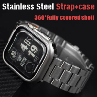 Metal Band+Case for Apple Watch Band 44mm 45mm Upgrade Ultra 49mm Case Screen Bracelet Iwatch Series 876SE5 Stainless Steel band