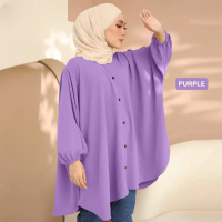 New Korean Blouse Women Ironless Baggy Blouse Buttons Muslimah Blouse Plus Size Loose Shirt
