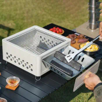 Camping Grill Small Portable Charcoal Grill Tabletop Desk Grill Barbecue Table Top Grill with Pull-out Charcoal Basin Design