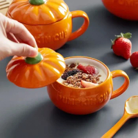 Pumpkin Cup Creative Personality Trend Water Cup Ceramic With Lid Spoon Breakfast Oatmeal Mug High Appearance Level Lovely Girl