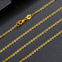 Pure Solid 999 24K Yellow Gold Chain Women Lucky 1mm O Link Necklace