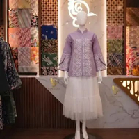 LANGITJUA - Sasmita 02 Atasan Kerja Wanita Warna Ungu | Blouse Batik Solo Lengan Tulip Panjang SIze 