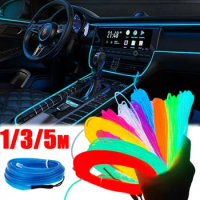 LED EL Wire Neon Light Car Interior Ambient Light Strip Dance Party Glow DIY Flexible Cable Luminous Decorative Lamp 1/3/5M