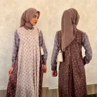 Mahali mix pattern dress Gamis Muslim Wanita bahan shakila premium