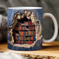 Dishwasher Safe Coffee Mug Librarian Coffee Mug Unique 3d Bookshelf Mug Ceramic Water Cup with Handle Gift for Book Lovers