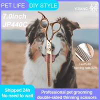 Yijiang Professional 7.0inch JP440C Pet Dog Grooming Scissors Double-sided Teeth Thinning Shears Thinning Rate 30%