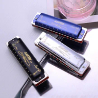 T008K Blues Harmonica 10 Holes Mouth Organ Musical Instruments Sets Key Of C Black Business Meeting Gift Holiday Souvenir