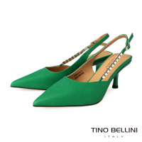 【TINO BELLINI 貝里尼】絲綢鑽飾後繫帶高跟鞋FS2V001(綠色)