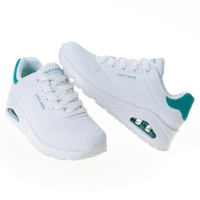 SKECHERS 休閒鞋 氣墊 厚底 增高 UNO 白綠 女鞋 穿搭 177092WMNT