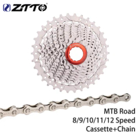 ZTTO MTB Road Bicycle 8/9/10/11/12 Speed Cassette And Chain Sprocket K7 10v Current Silver Bike Freewheel Conponents