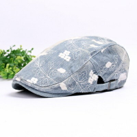 貝雷帽鴨舌帽-牛仔立體刺繡花朵女帽子73tv94【獨家進口】【米蘭精品】