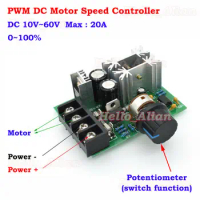 DC 12V~60V 24V 36V 48V 20A High Power PWM Module DC Motor Speed Switch Controller Volt Regulator