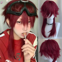 Red Long Straight Synthetic Mullet Head Wig Wolf Tail Layered Fluffy Women Men Wig for Cosplay Party