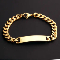 Wholesale 10mm Popular Jewelry 316L Stainless Steel Gold Color ID Tag Cuban Link Chain Mens Boys Bracelet Bangle 8.66" Hotsale