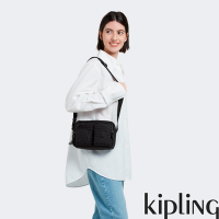Kipling 經典黑菱格紋印花實用多前袋側肩包-ALBENA