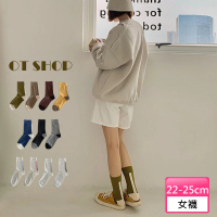 【OT SHOP】男女款襪子棉質拼接撞色中筒襪 M1196(春夏潮流配件 森林色系 堆堆襪)