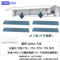 PUREBURG 4入組-適用Daikin大金分離式冷氣 CTK FTH FTX FTK系列 副廠除臭PM2.5光觸媒濾網 4入