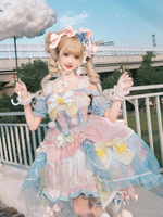 Hot Christmas Cos Clothing Magic Girl Lolita Pink and blue dress Jsk Flower Wedding Dress Heavy Ind