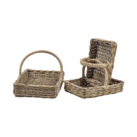 Unique Design Picnic Basket Natural Wicker Rattan Hand Woven Basket Set of 3 for Picnic Gift with Handle