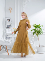 Elena Dress Gamis Syari Muslimah Dewasa Busui Friendly Tulle Dot Full Furing Baju Pesta Kondangan Pr