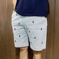 美國百分百【全新真品】Ralph Lauren 短褲 小馬 滿版 休閒褲 RL 短褲 條紋 藍白 I304