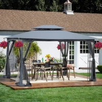 13x10 FT Gazebo Canopy With Metal Frame Double Roof Mosquito Net Pavilion Metal Gazebos For Patio Ba