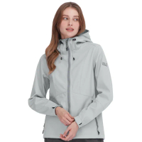 【Jack wolfskin 飛狼】女 防風防潑水內刷毛保暖外套 Softshell 連帽軟殼衣(淺灰)