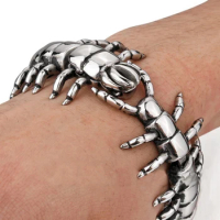 Retail! 21cm*35mm 107g Stainless Steel Silver Vivid Centipede Bracelet Bangle For Men/ Boy, Lowest Price Best