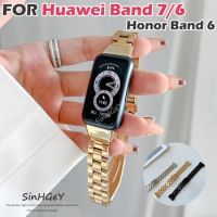 SinHGeY Metal Strap for Huawei Band 7 / 6 Metal Stainless Steel Honor Band 6 Replacement Wristband