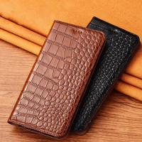 Crocodile Mark Genuine Leather Phone Case For Samsung Galaxy A12 A22 A32 A42 A52 A72 A82 4G 5G Magnetic Flip Cover