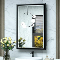 TokeShimi 16x24 Recessed Medicine Cabinet Bathroom Vanity Mirror Black Metal ramed Surface Wall Mounted with Aluminum Alloy Beve