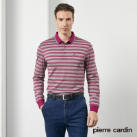 Pierre Cardin皮爾卡登 男裝 網眼橫條長袖polo衫-紫紅色(5205207-28)