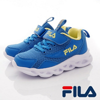 ★FILA斐樂頂級童鞋-氣墊慢跑鞋款3-J801U-336藍黃(中小童段)