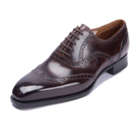 Handmade Leather Shoes Brogue Carved Large Size 38-48 Men's Oxfords Style Business Dress Shoes Men Lace-Up Shoes