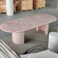 New Arrival Dining Table Stone Furniture Dining Table Fluted Oval Pink Marble Dining Tables