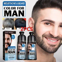 2PC Mens Hair Dye Shampoo 3.53oz Hair Dye Black Shampoo Gradual Gray Darkening Beard Wash Shampoo For Reducing White Beard Color