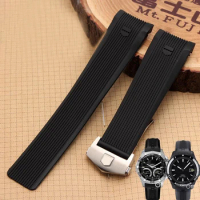 Curved End Watch Band Soft Black Blue Stripe Silicone Wristband For TAG Strap For HEUER GRAND CARRERA AQUARACER Bracelet 24mm