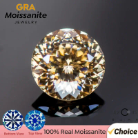 100-Facet Round Champagne Moissanite Stones - Lab-Grown Diamond Alternative for Jewelry Making, GRA 