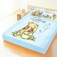 享夢城堡 雙人加大床包枕套5x6.2三件組-迪士尼小熊維尼Pooh 蜂蜜小事-米黃.藍