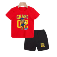 ชุดเสื้อผ้าเด็กชายใหม่ ลายการ์ตูน Paw Patrol เสื้อยืดแขนสั้นพร้อมกางเกง