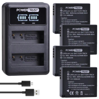 PowerTrust 4pcs DMW-BLG10 DMW-BLE9 BPDC15 Bateria akku+ LED Dual USB Charger for Panasonic LUMIX GF5 GF6 GX7 LX100 GX80 GX85