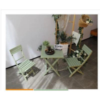 實木折疊桌椅組合（淺綠色55*55CM 1張方桌+2張折疊靠背椅）