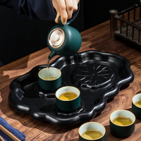 黑陶干泡臺茶盤禪意儲水小型兩人用簡易茶海陶瓷日式茶臺家用壺承
