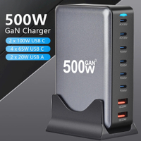 เครื่องชาร์จ GaN 500W USB แท่นชาร์จเดสก์ทอปเร็ว8พอร์ต3.0 QC PD USB Type C ชาร์จเร็วสำหรับแท็บเล็ตโทร