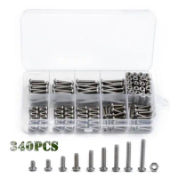 340Pcs/Set Assorted Stainless Steel M3 Screws with Hex Nuts Bolt Cap Socket Set 5/6/8/10/12/14/16/18/20mm