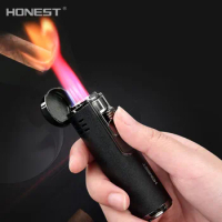Honest Four Straight Blue Jet Flames Torch Butane Gas Lighter Metal With Cigar Drilling Multifunction Cigarettes Smoking Gadgets